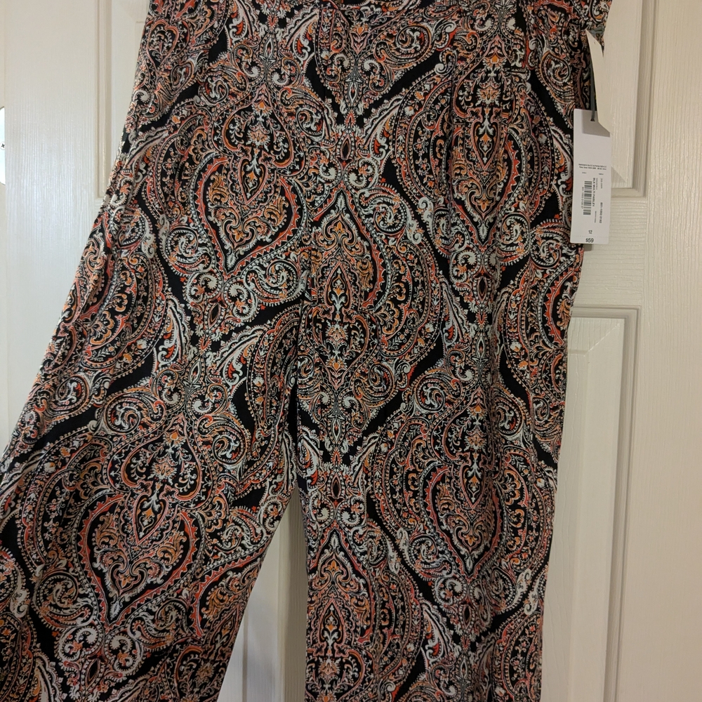 Liz Claiborne Paisley Wide Leg Pants - Black, Orange, White